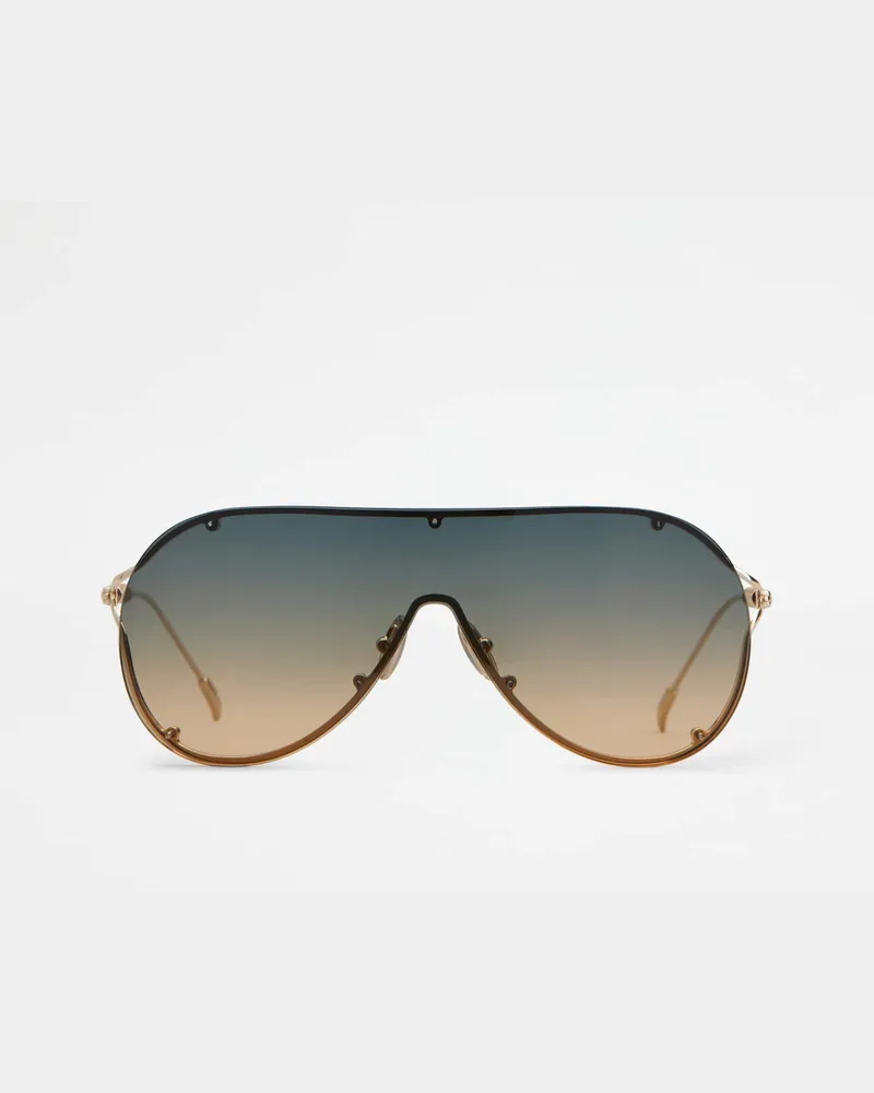TOD'S Mask-Sonnenbrille mit Lederbügeln, NATUR,GOLD,  - Sunglasses Natur