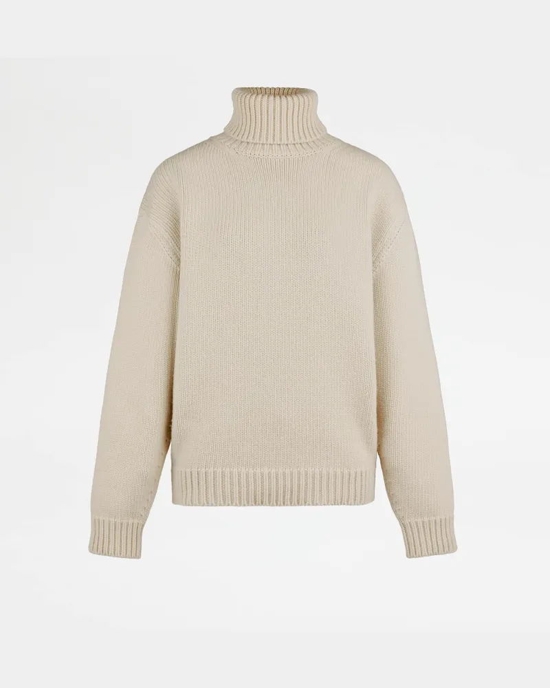 TOD'S Rollkragenpullover aus Wolle mit Lederpatches, BEIGE Knitwear Beige