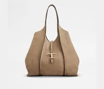 Shopper T Timeless aus Veloursleder Medium, BEIGE, - Bags