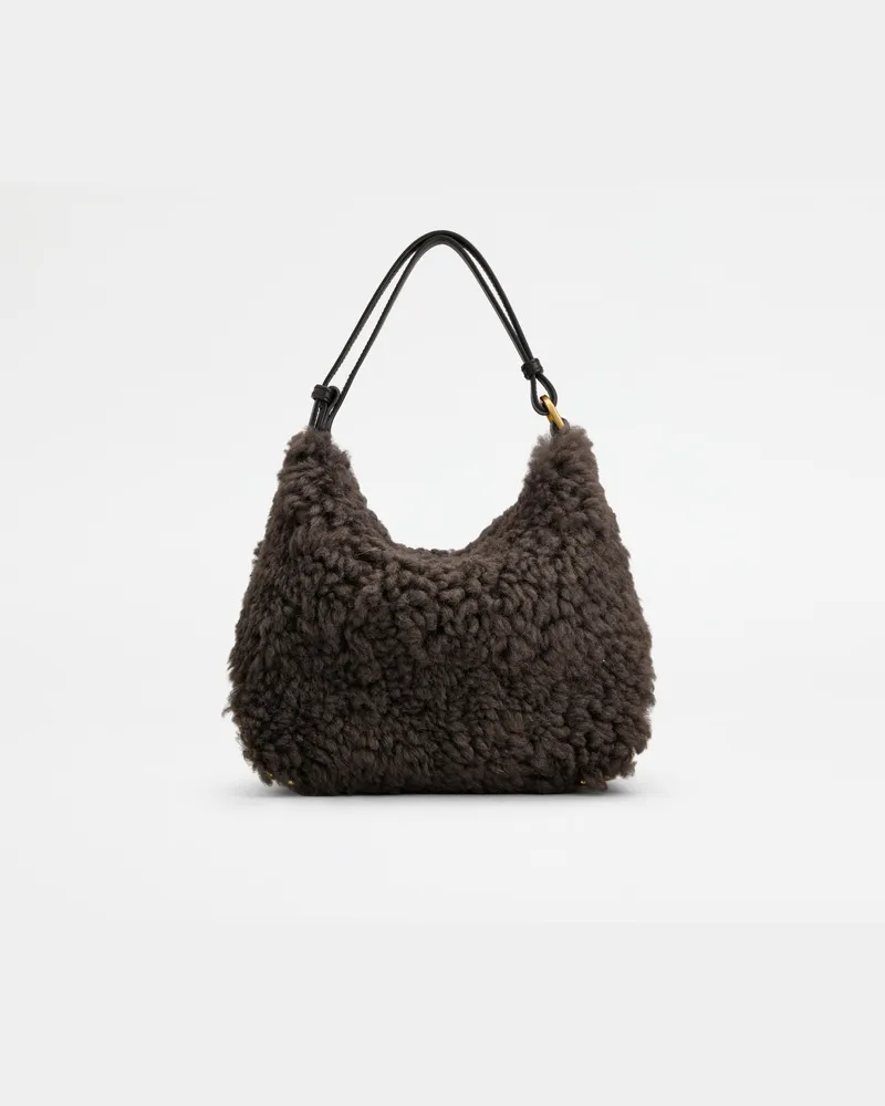 TOD'S Mini Bag Metal Dots aus Shearling, BRAUN,  - Bags Braun