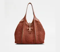 Shopper T Timeless Medium aus Bast und Leder, ORANGE, - Bags