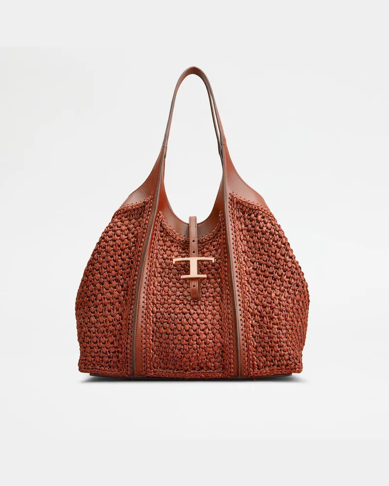 TOD'S Shopper T Timeless Medium aus Bast und Leder, ORANGE,  - Bags Orange
