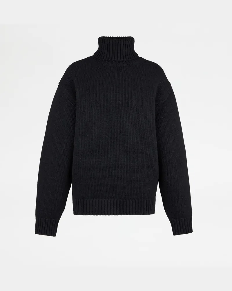 TOD'S Rollkragenpullover aus Wolle mit Lederpatches, SCHWARZ Knitwear Schwarz