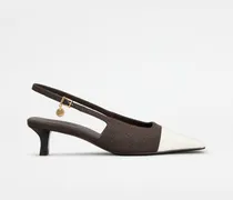 Slingback-Pumps aus Canvas und Leder, CREME,BRAUN Shoes