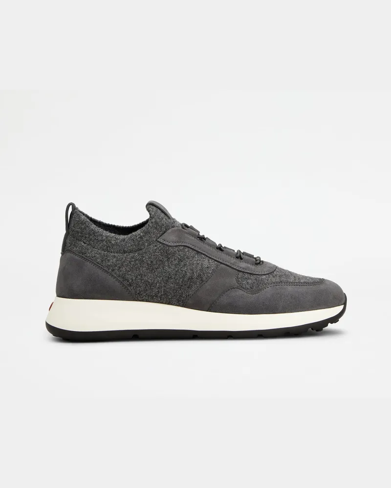 TOD'S Sneakers Red Dot aus Pashmy-Veloursleder und Strick, GRAU Shoes Grau