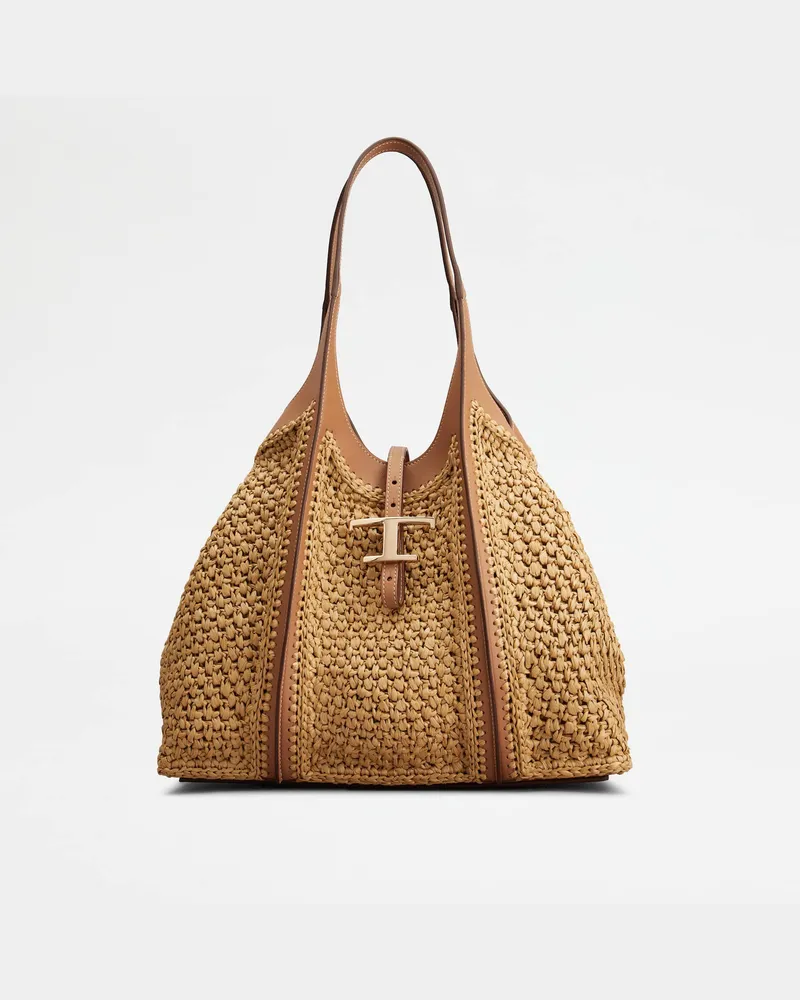 TOD'S Shopper T Timeless Medium aus Bast und Leder, BRAUN,BEIGE,  - Bags Braun