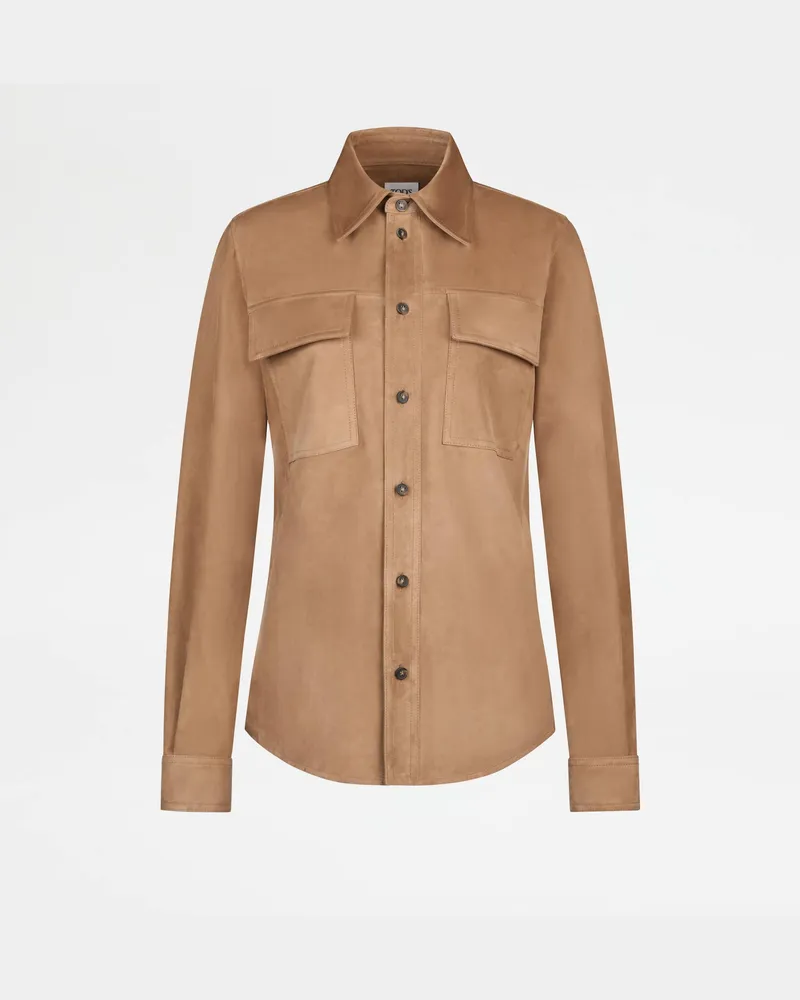 TOD'S Pashmy-Bluse aus Veloursleder, BEIGE Shirts Beige