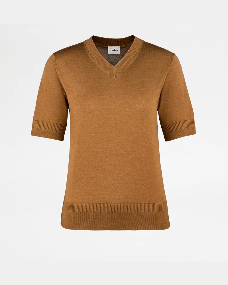 TOD'S Kurzarm-Pullover aus einer Seidenmischung, BRAUN Knitwear Braun