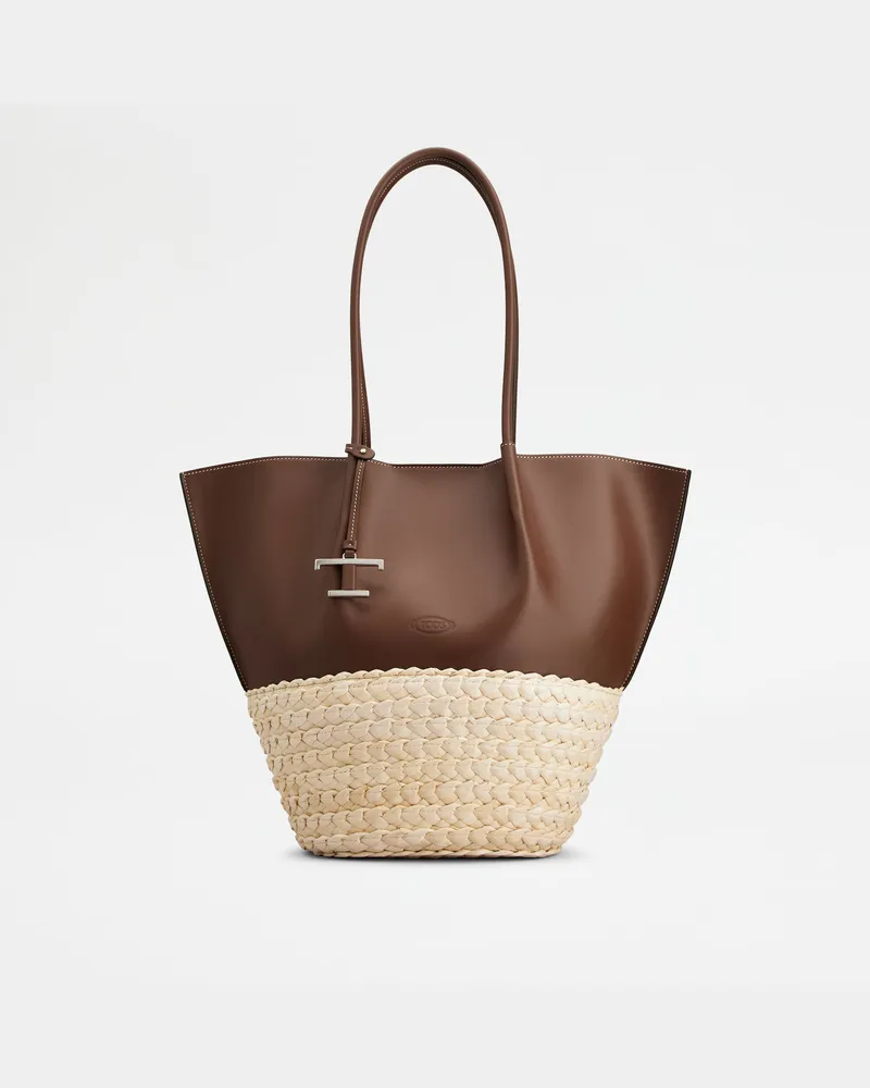 TOD'S Borsa Shopping in Paglia e Pelle Media, NATUR,BRAUN,  - Bags Natur