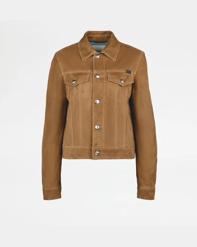 TOD'S Trucker-Jacke aus Pashmy-Veloursleder, BRAUN Coat / Trench Braun