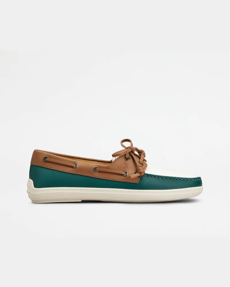 TOD'S Bootsschuhe aus Leder, WEISS,BRAUN,GRÜN Shoes Weiss