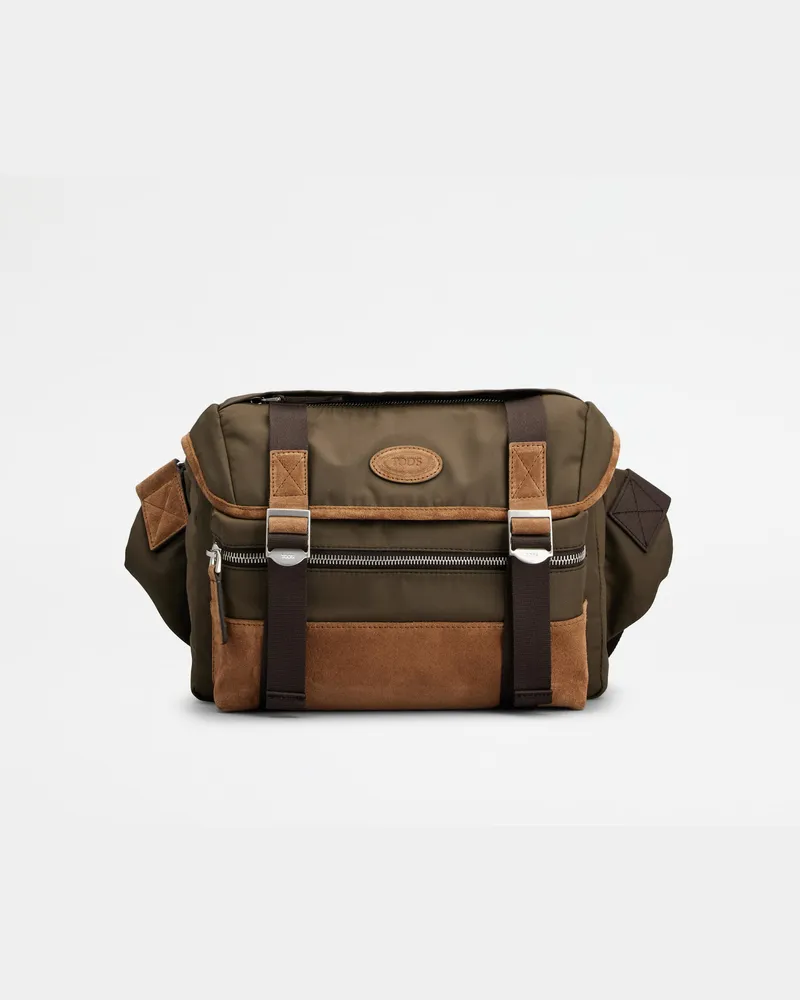 TOD'S Umhängetasche aus Stoff und Veloursleder Small, BRAUN,GRÜN,  - Bags Braun