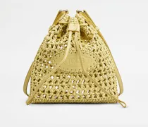 Beuteltasche aus Bast und Leder Mini, GELB,  - Bags