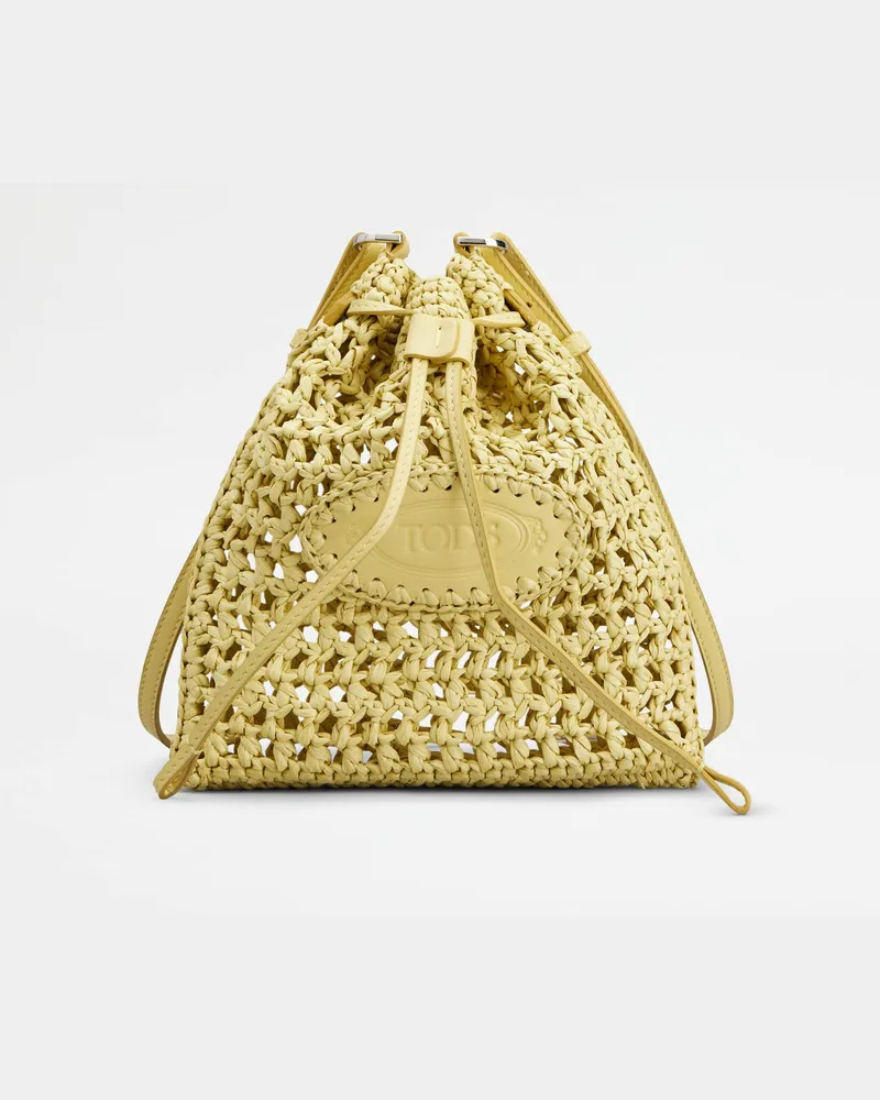 TOD'S Beuteltasche aus Bast und Leder Mini, GELB,  - Bags Gelb