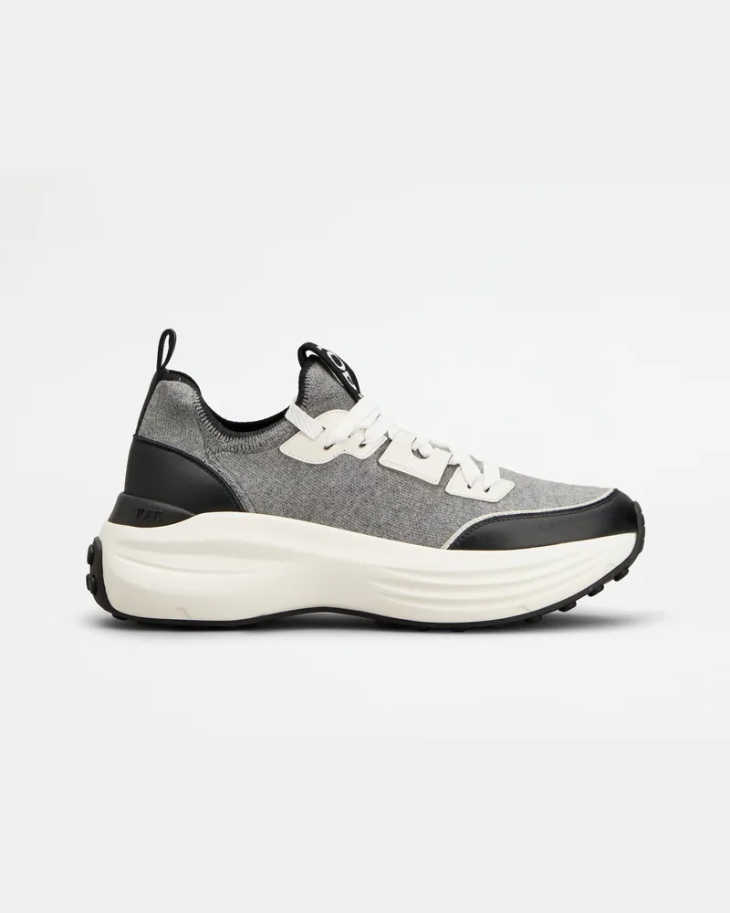 TOD'S Sneakers aus Stoff und Leder, GRAU,WEISS,SCHWARZ Shoes Grau