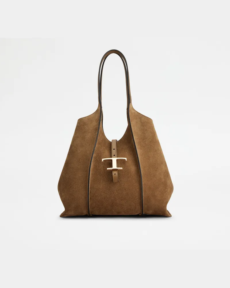TOD'S Shopper T Timeless aus Veloursleder Small, BRAUN,  - Bags Braun