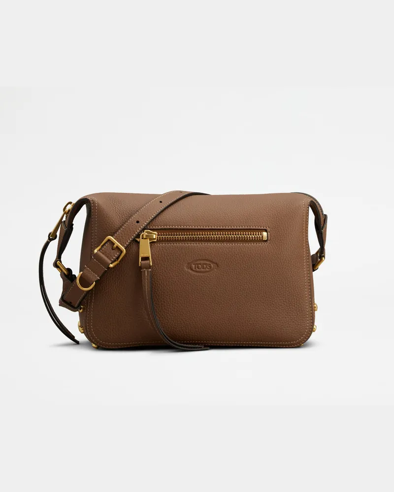 TOD'S Schultertasche Metal Dots aus Leder Mini, BRAUN,  - Bags Braun