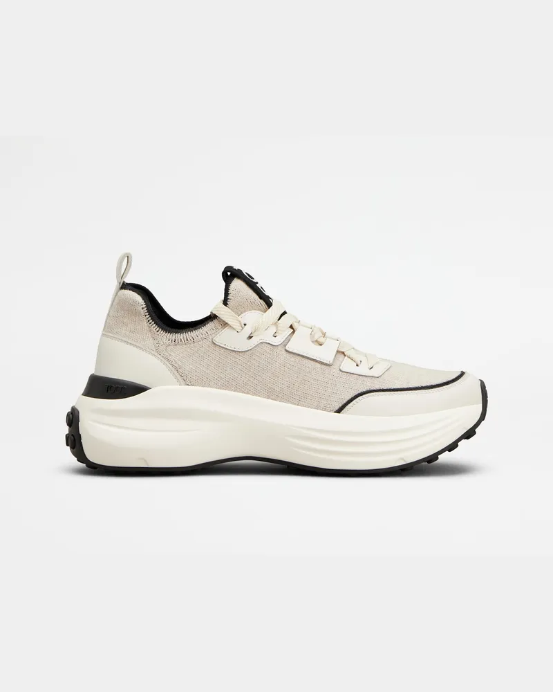 TOD'S Sneakers aus Stoff und Leder, SCHWARZ,CREME,BEIGE Shoes Schwarz