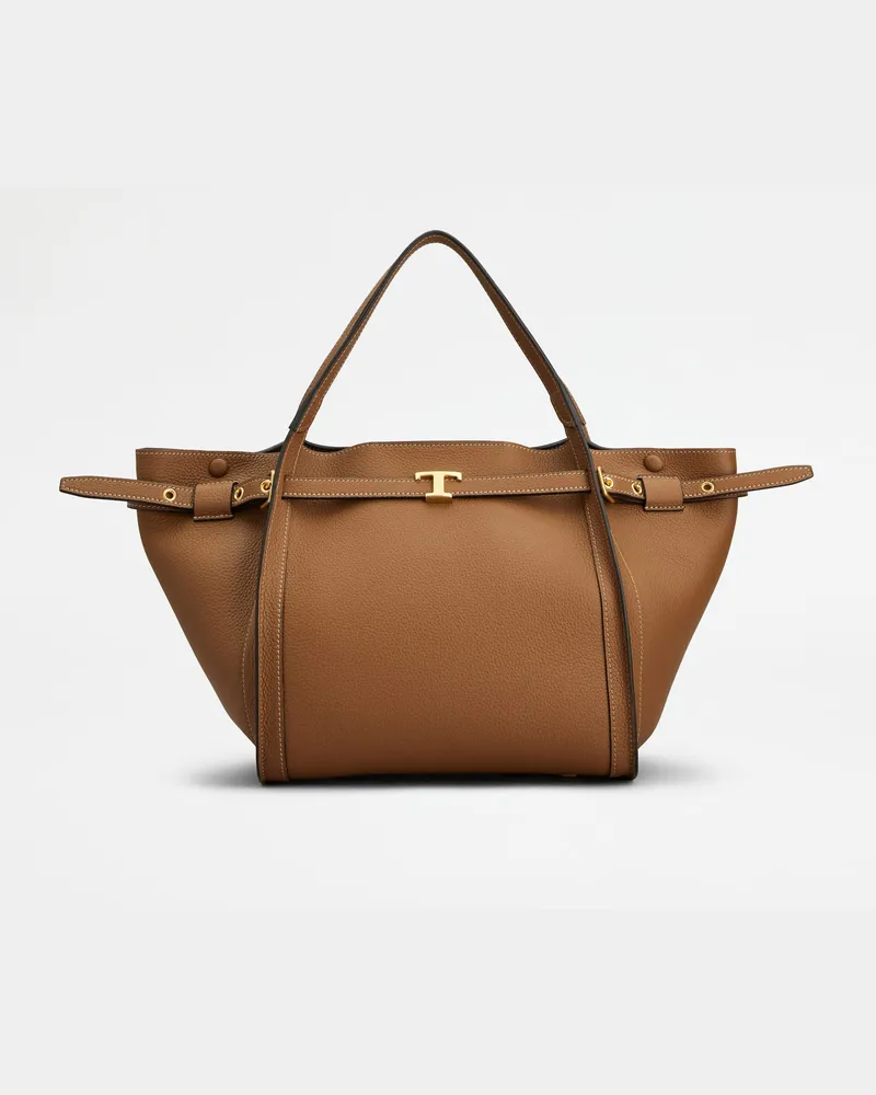 TOD'S Shopper T Signature aus Leder Small, BRAUN,  - Bags Braun