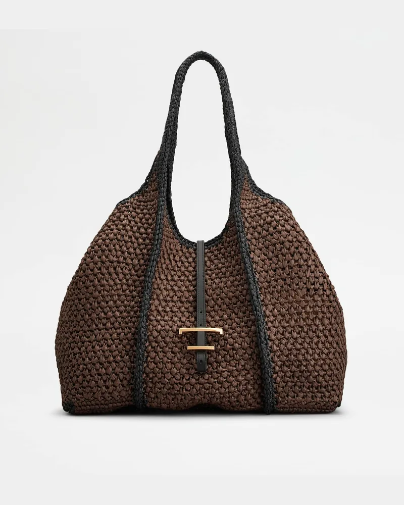 TOD'S Shopper T Timeless aus Bast Large, SCHWARZ,BRAUN,  - Bags Schwarz