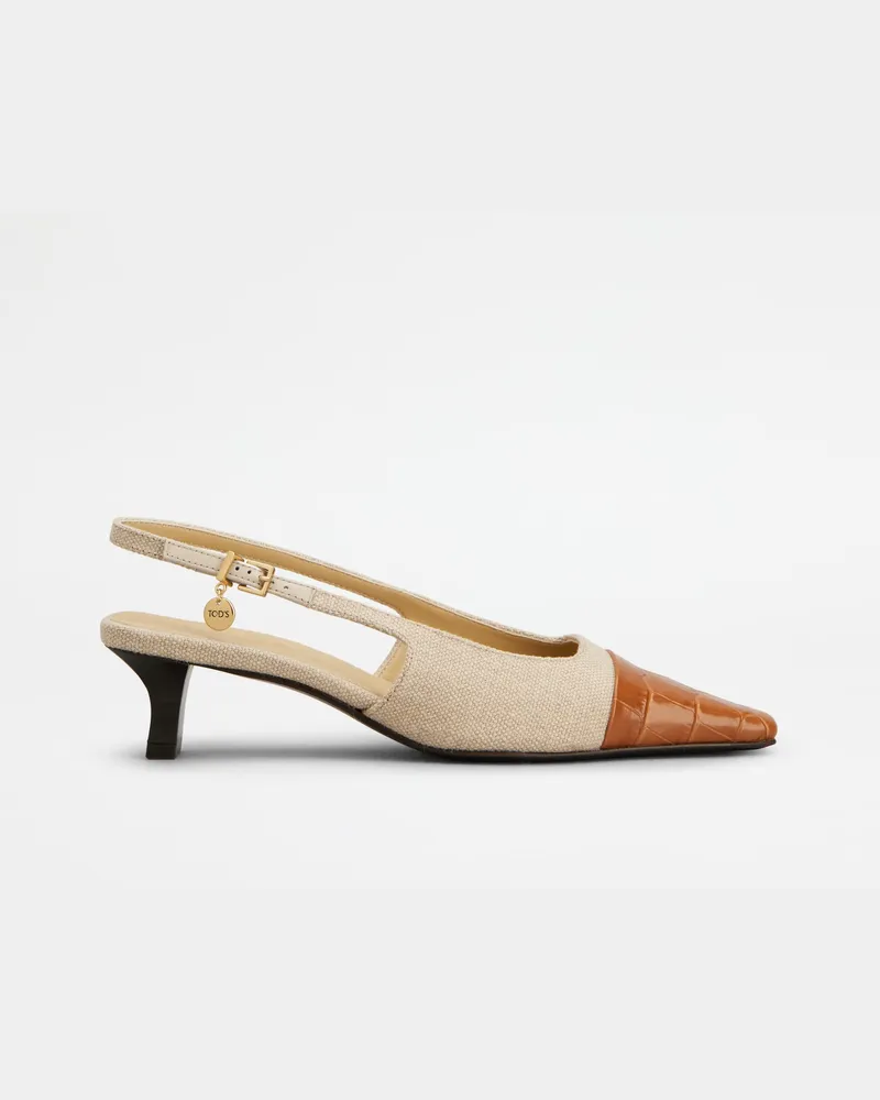 TOD'S Slingback-Pumps aus Canvas und Leder, BUNT Shoes Bunt