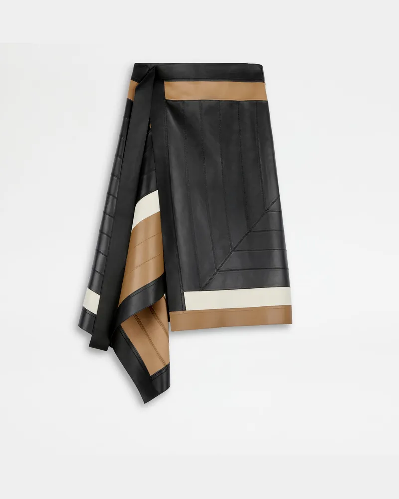 TOD'S Rock aus intarsiertem Leder, CREME,BEIGE,SCHWARZ Skirts Creme