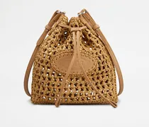 Beuteltasche aus Bast und Leder Mini, BEIGE,  - Bags