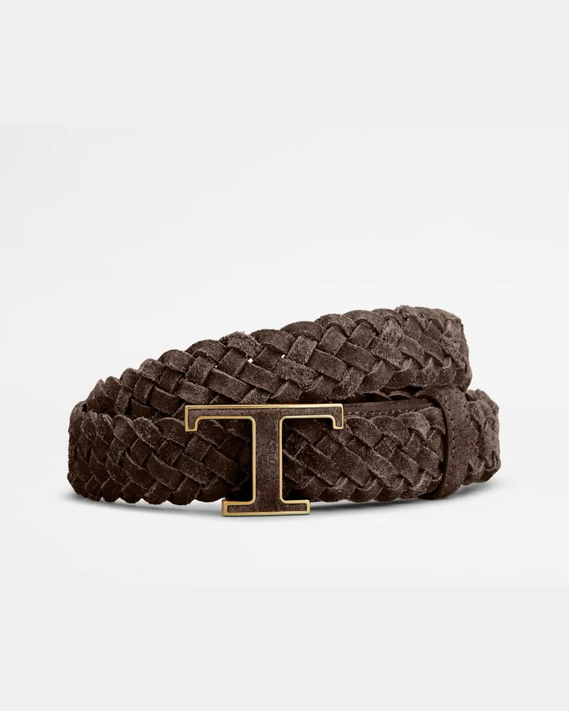 TOD'S Gürtel T Timeless aus Veloursleder, BRAUN, 95 - Belts Braun