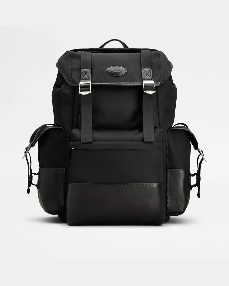 TOD'S Rucksack aus Stoff und Leder Medium, SCHWARZ,  - Bags Schwarz