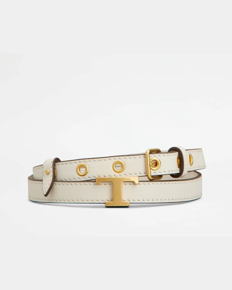 TOD'S Gürtel T Signature aus Leder, WEISS, 95 - Belts Weiss