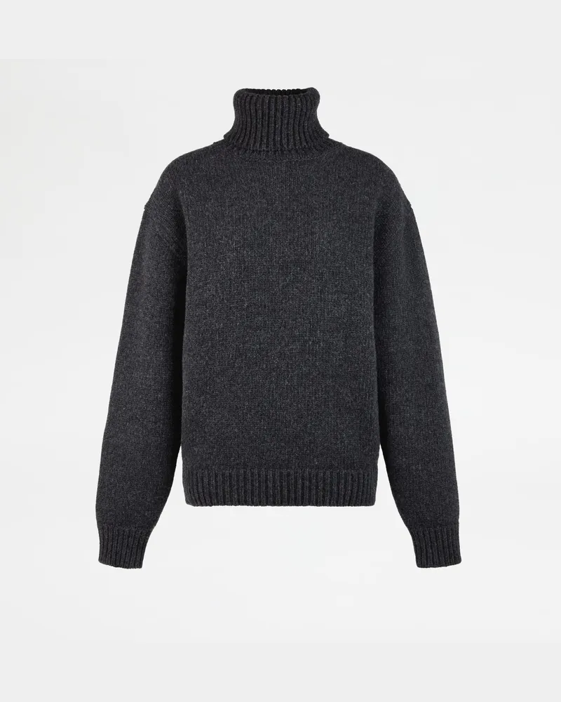 TOD'S Rollkragenpullover aus Wolle mit Lederpatches, GRAU Knitwear Grau