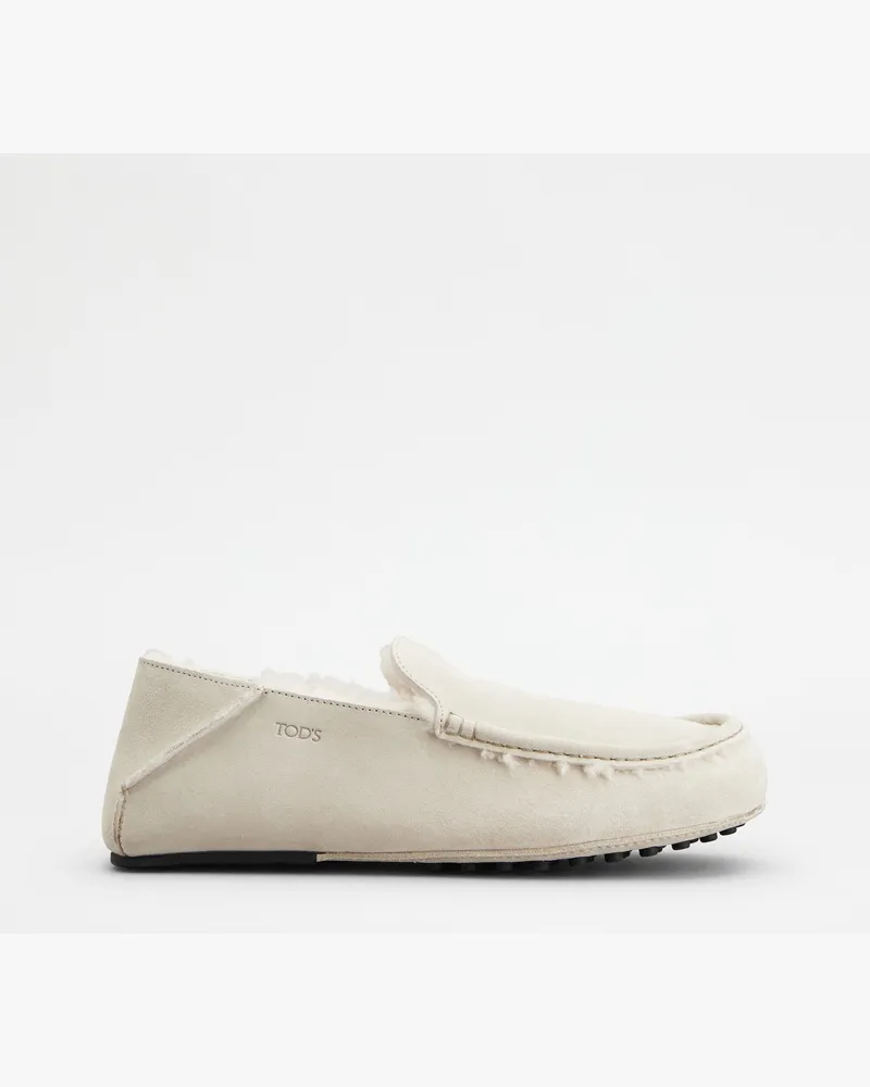 TOD'S Slipper-Loafers aus Veloursleder, CREME Shoes Creme