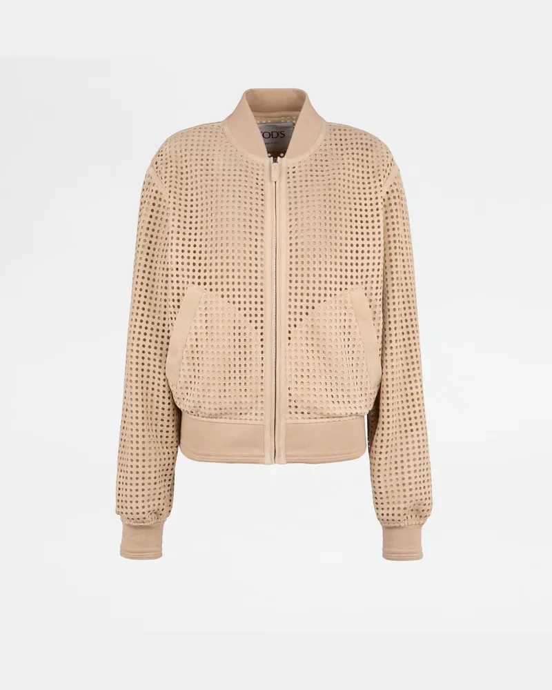 TOD'S Bomberjacke aus Pashmy-Veloursleder, BEIGE Coat / Trench Beige