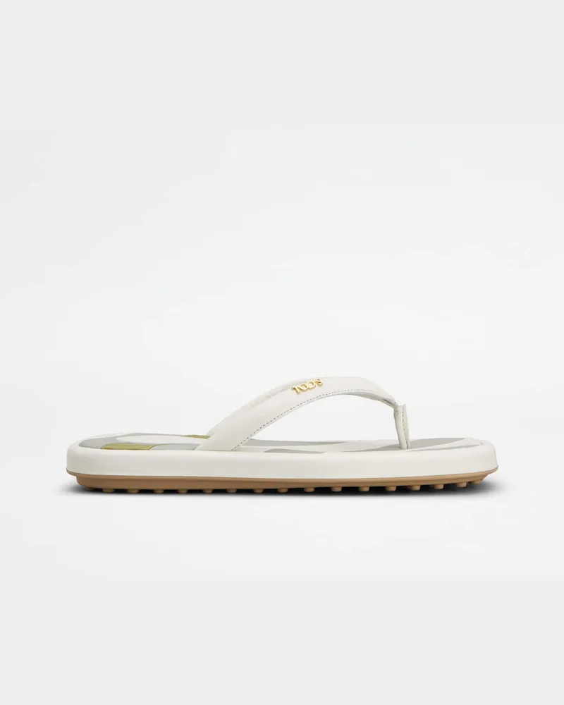 TOD'S Zehenstegsandalen aus Leder, WEISS Shoes Weiss