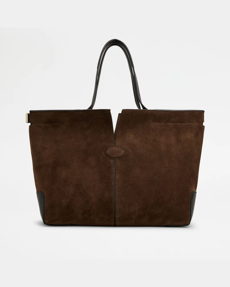 TOD'S Di Bag Folio aus Veloursleder Medium-Small, SCHWARZ,BRAUN,  - Bags Schwarz