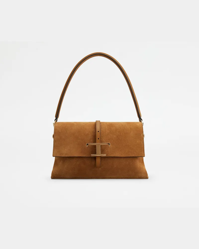 TOD'S Flap-Tasche T Timeless aus Veloursleder Mini, BRAUN,  - Bags Braun