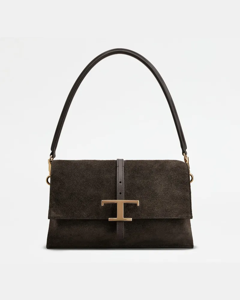 TOD'S Flap-Tasche T Timeless aus Veloursleder Mini, BRAUN,  - Bags Braun