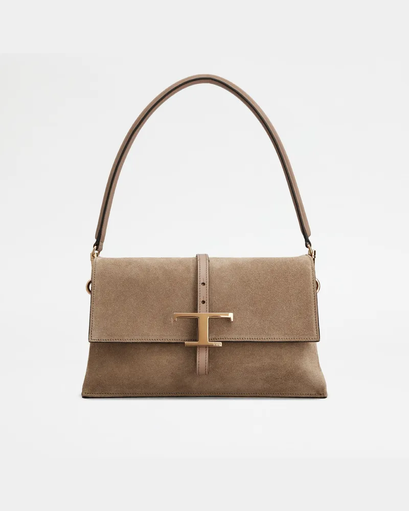 TOD'S Flap-Tasche T Timeless aus Veloursleder Mini, BRAUN,  - Bags Braun