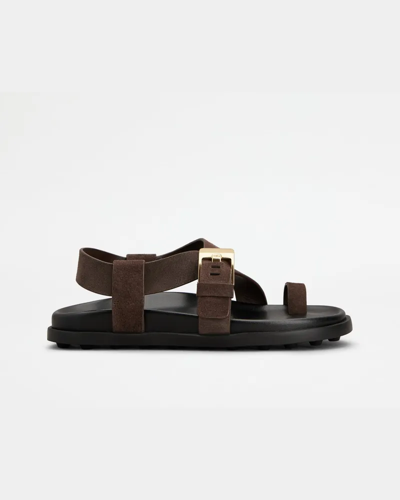TOD'S Zehenstegsandalen aus Veloursleder, BRAUN Shoes Braun