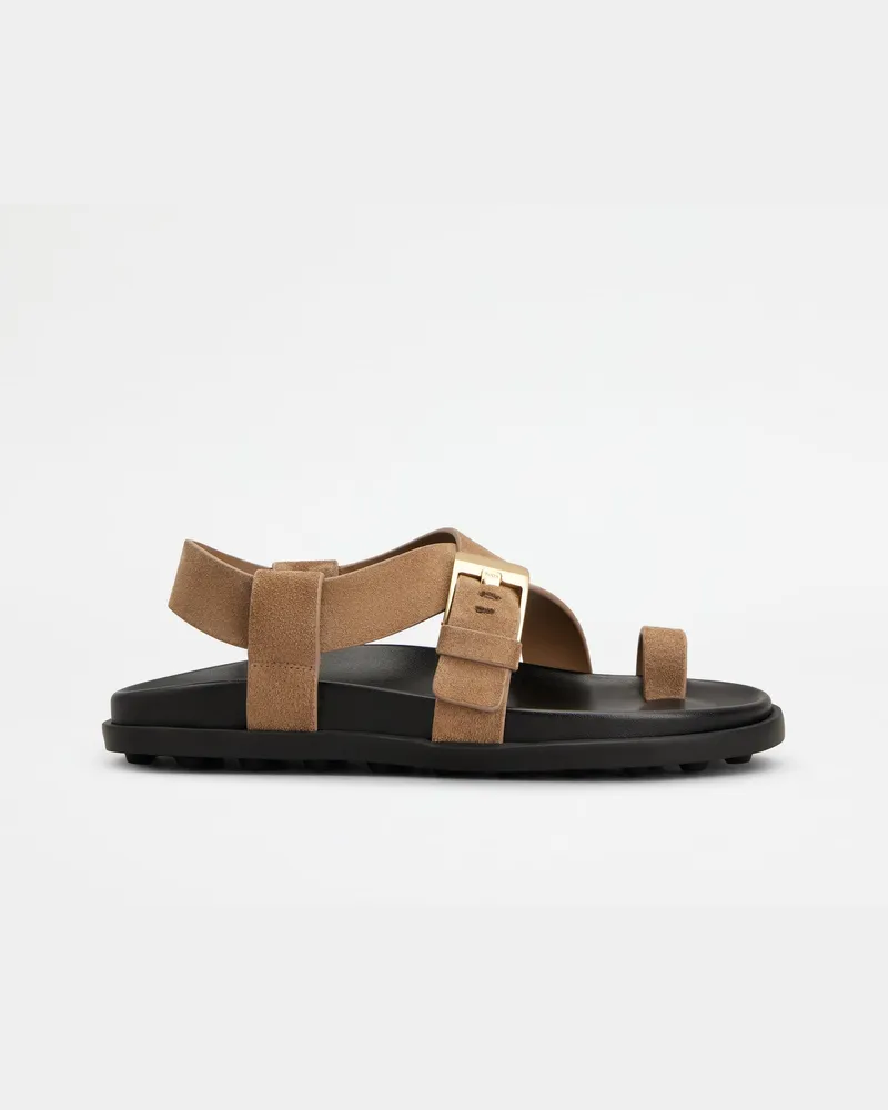 TOD'S Zehenstegsandalen aus Veloursleder, BRAUN Shoes Braun