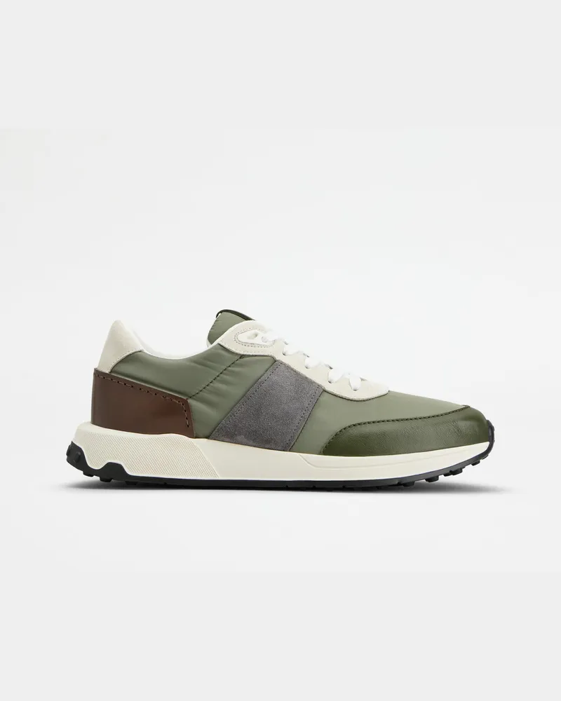 TOD'S Sneakers aus Leder und technischem Gewebe, CREME,GRAU,GRÜN Shoes Creme