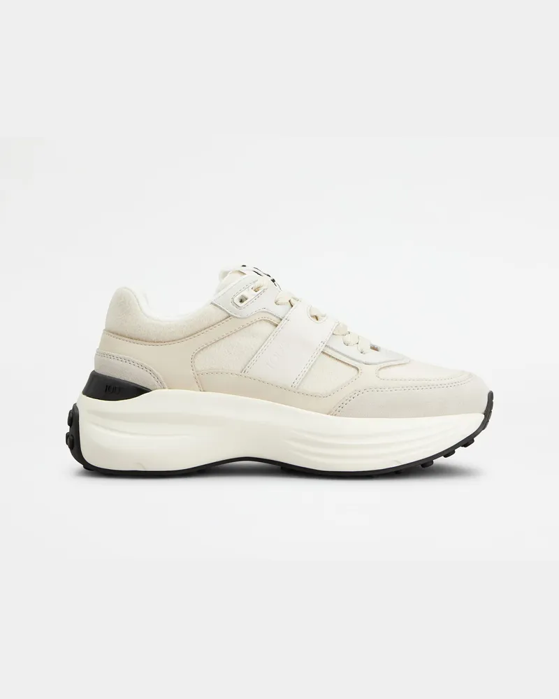 TOD'S Sneakers aus Stoff und Veloursleder, CREME Shoes Creme