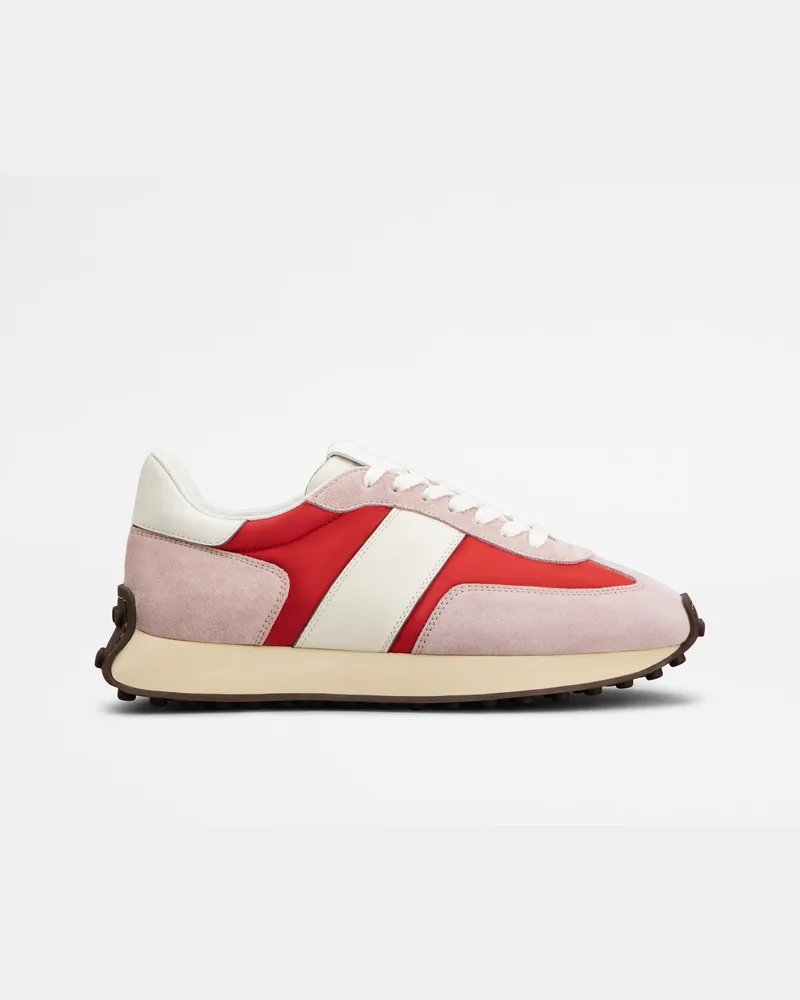 TOD'S Sneakers T Vintage aus Leder und technischem Gewebe, WEISS,ROT,ROSA Shoes Weiss
