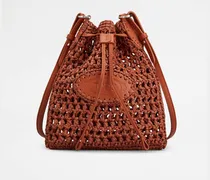 Beuteltasche aus Bast und Leder Mini, ORANGE,  - Bags