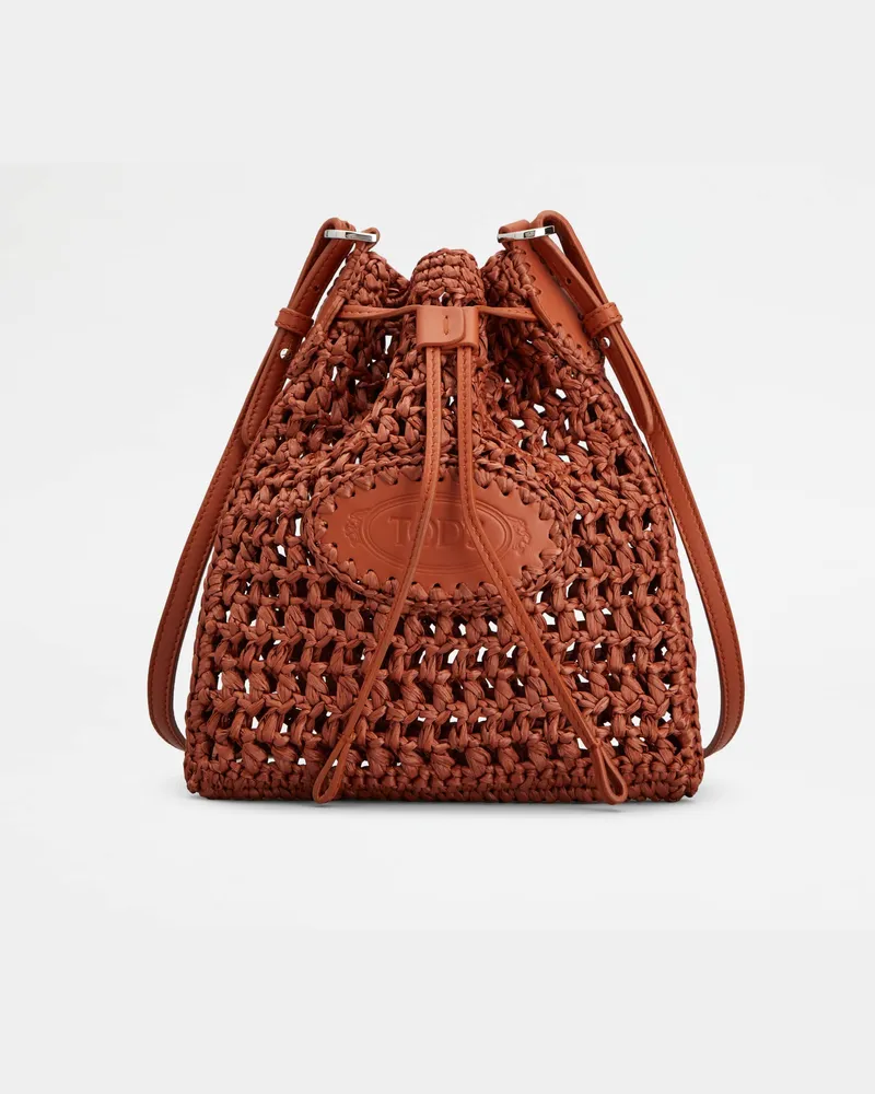 TOD'S Beuteltasche aus Bast und Leder Mini, ORANGE,  - Bags Orange