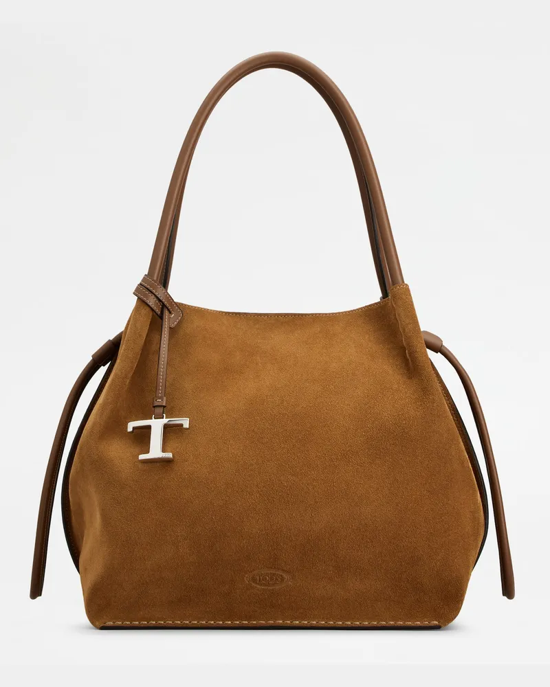 TOD'S Beuteltasche aus Veloursleder Medium, BRAUN,  - Bags Braun