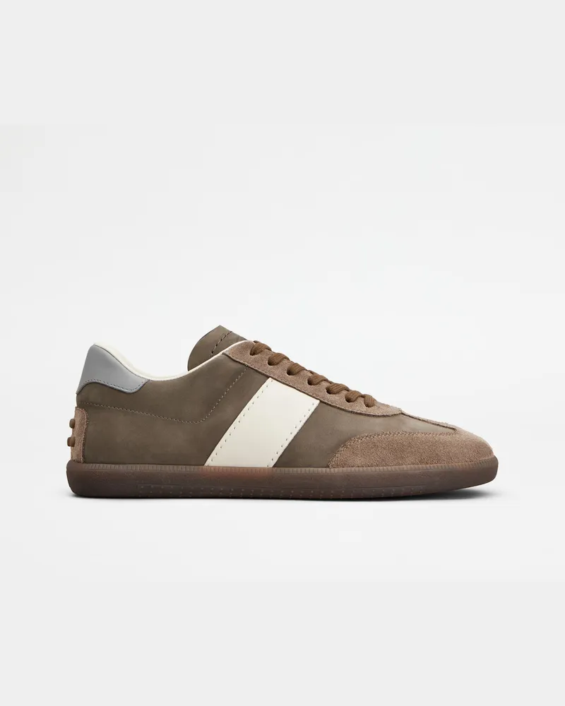 TOD'S Tabs Sneakers aus Veloursleder und Nubukleder, WEISS,GRAU,BRAUN Shoes Weiss