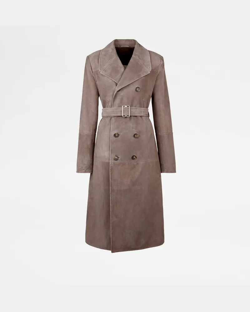 TOD'S Trenchcoat aus Pashmy-Veloursleder, BRAUN Coat / Trench Braun