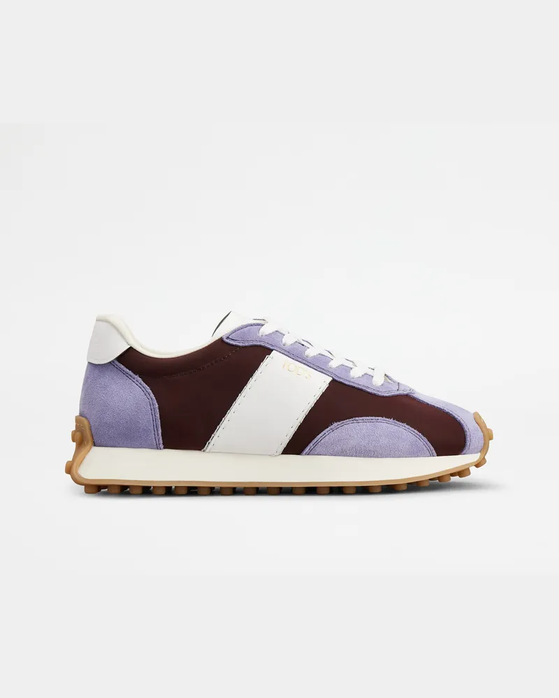 TOD'S Sneakers T-Vintage aus Leder und technischem Gewebe, WEISS,BORDEAUX,LILA Shoes Weiss