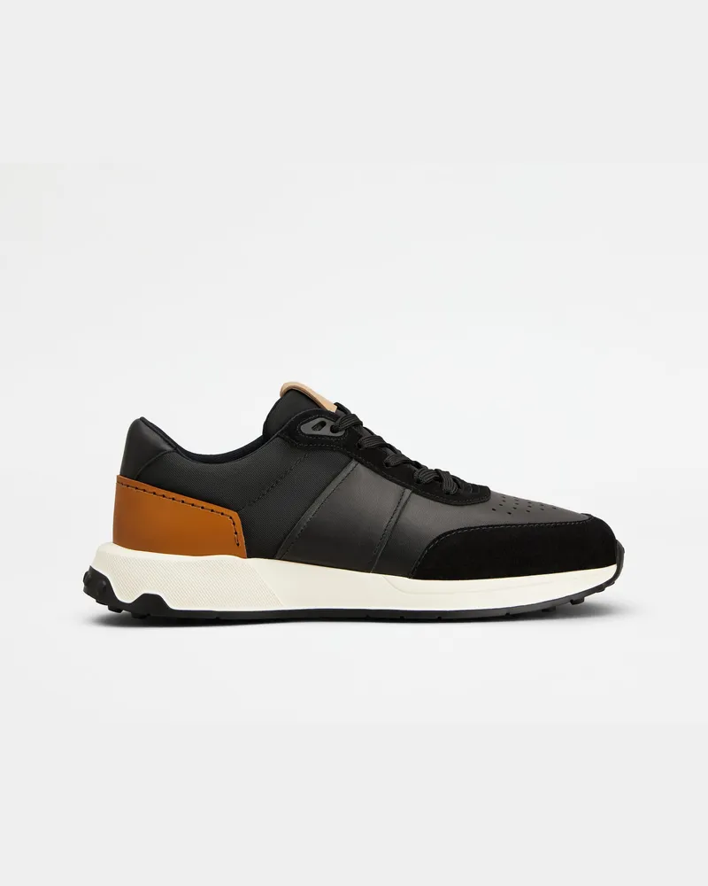 TOD'S Sneakers aus Leder und technischem Gewebe, BRAUN,SCHWARZ Shoes Braun
